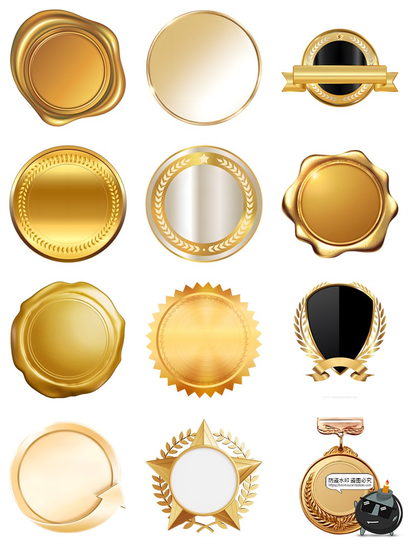 图片[2]-金色闪亮金属徽章奖章底纹挂牌电商海报主图详情装饰PNG免扣素材-设计猿