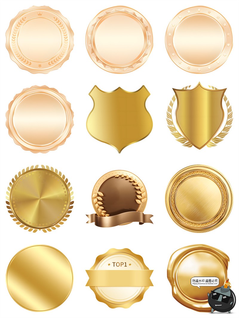 图片[4]-金色闪亮金属徽章奖章底纹挂牌电商海报主图详情装饰PNG免扣素材-设计猿