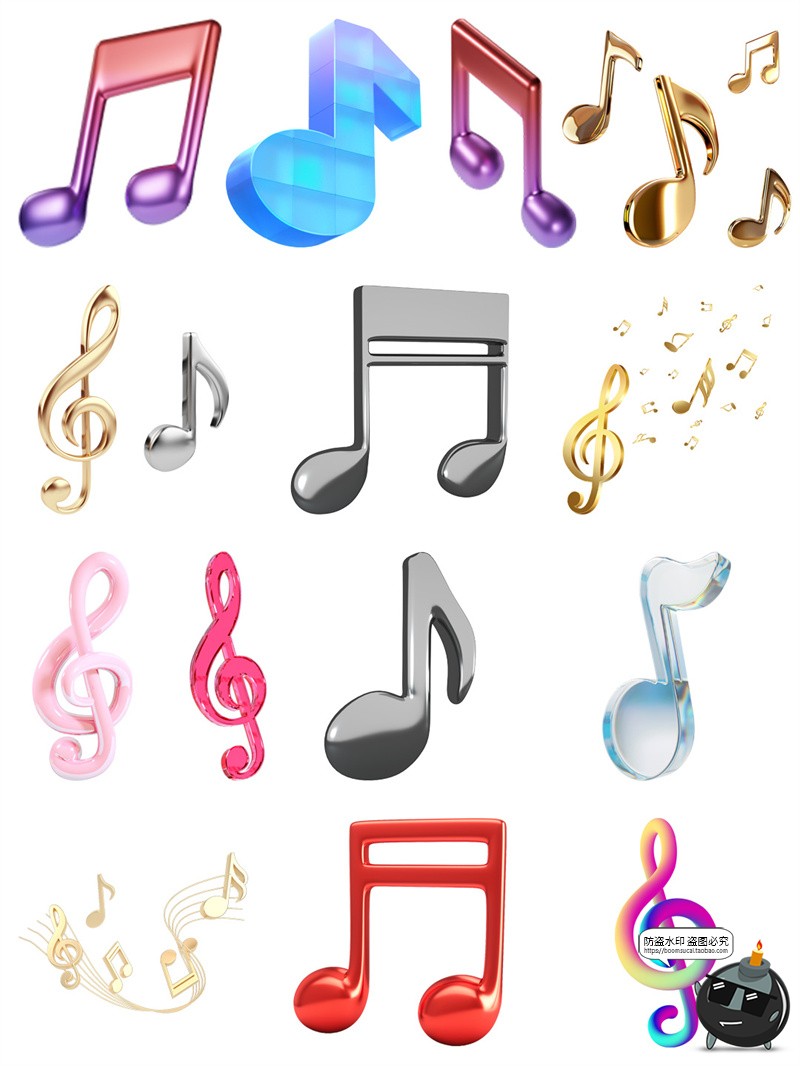 图片[1]-高清3D立体时尚金色银色渐变音乐音符歌手海报后期PNG免抠素材图-设计猿