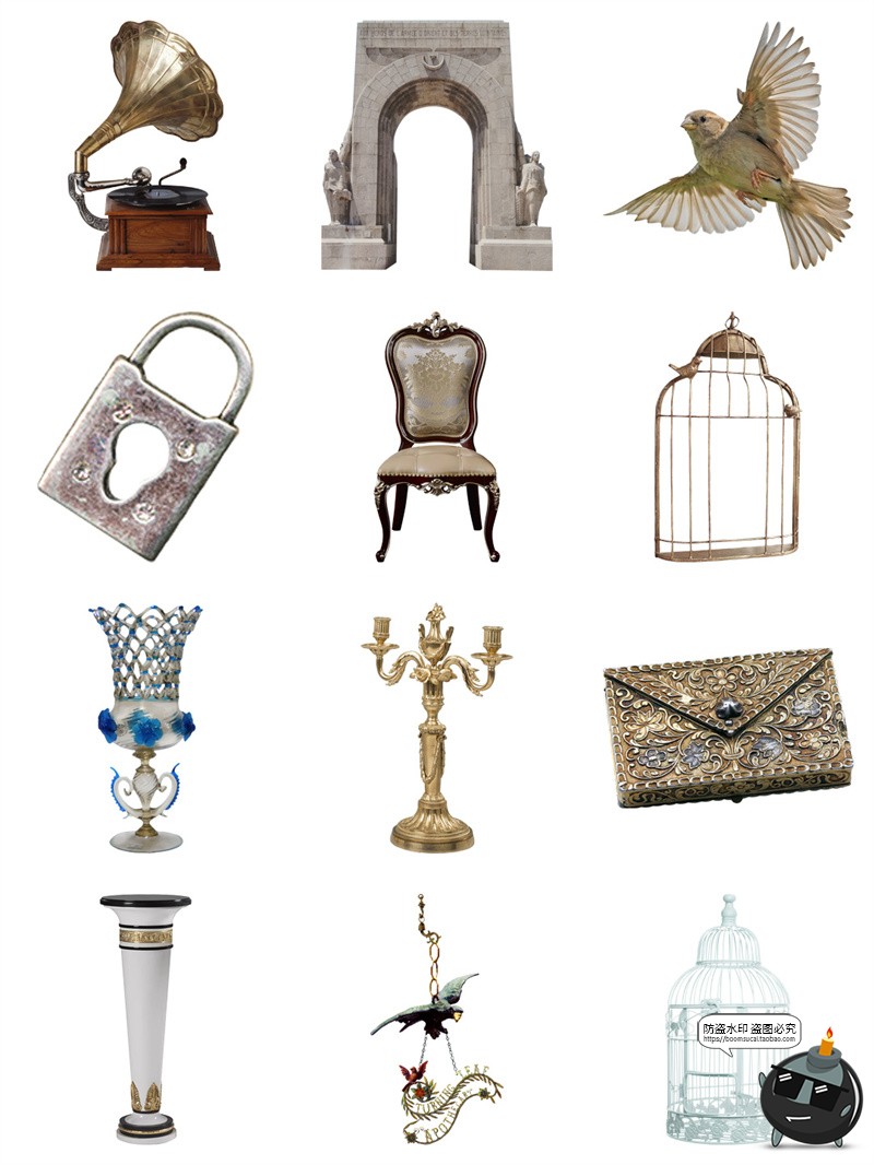 图片[1]-欧式法式古典家具摆件桌椅海报装饰元素手帐拼贴PNG免抠素材图片-设计猿