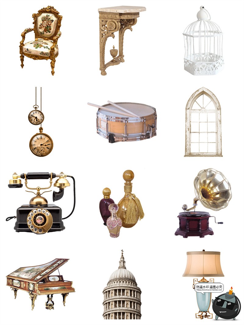 图片[3]-欧式法式古典家具摆件桌椅海报装饰元素手帐拼贴PNG免抠素材图片-设计猿
