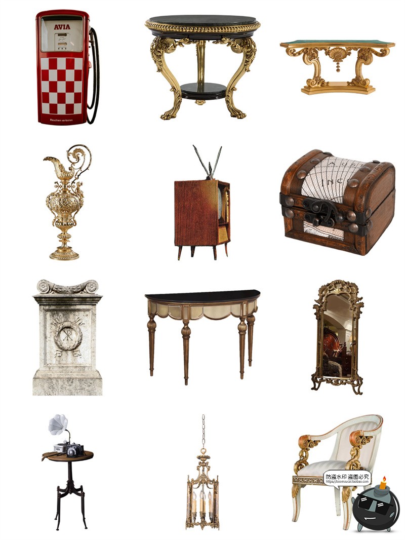 图片[4]-欧式法式古典家具摆件桌椅海报装饰元素手帐拼贴PNG免抠素材图片-设计猿