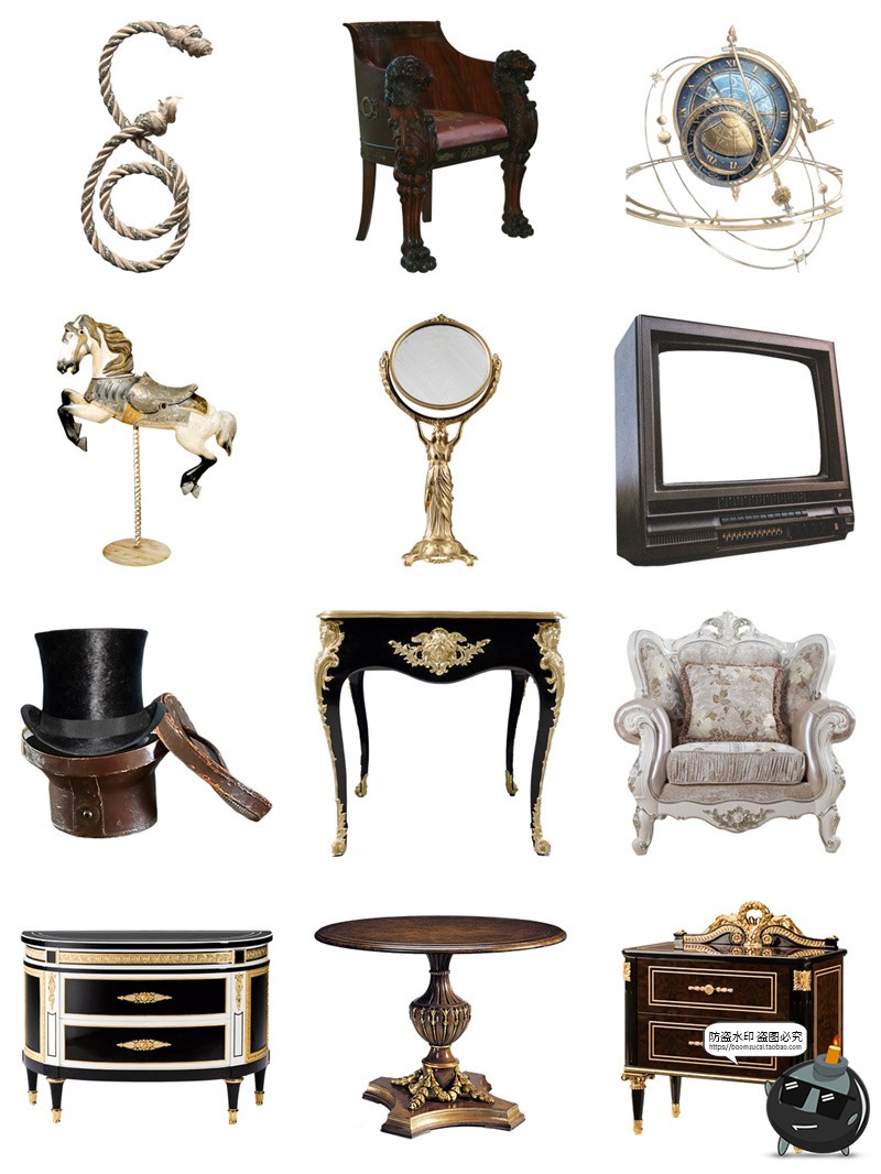 图片[5]-欧式法式古典家具摆件桌椅海报装饰元素手帐拼贴PNG免抠素材图片-设计猿