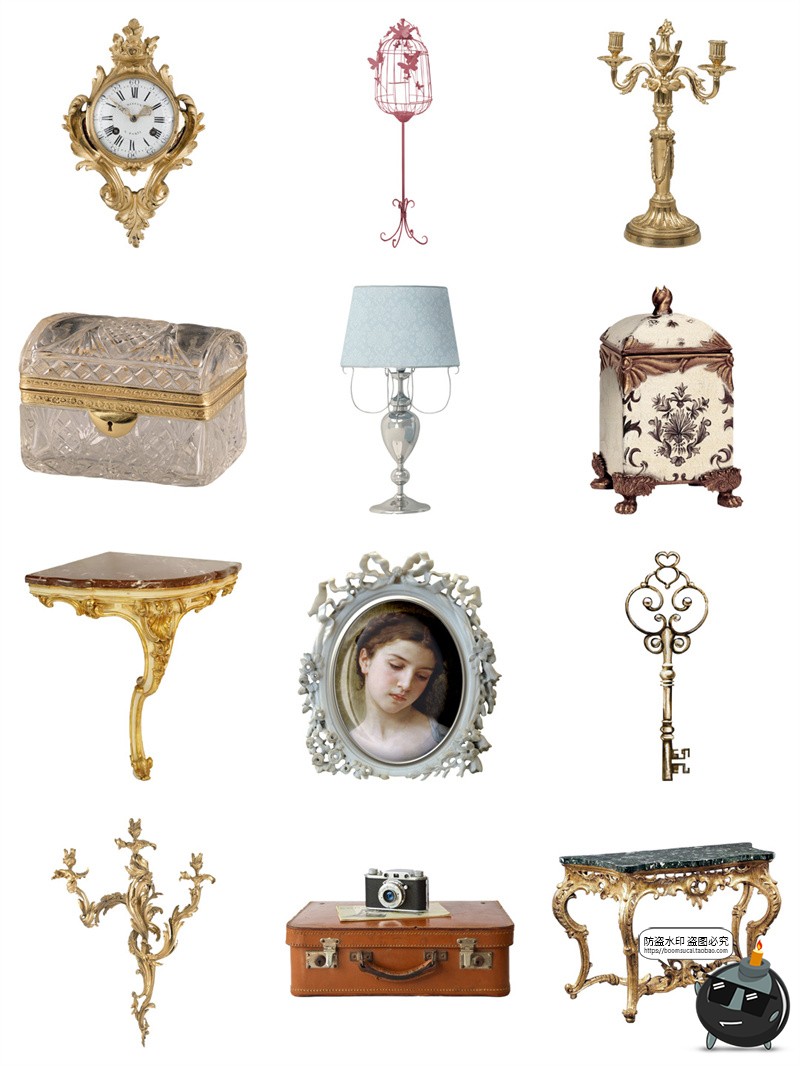 图片[6]-欧式法式古典家具摆件桌椅海报装饰元素手帐拼贴PNG免抠素材图片-设计猿