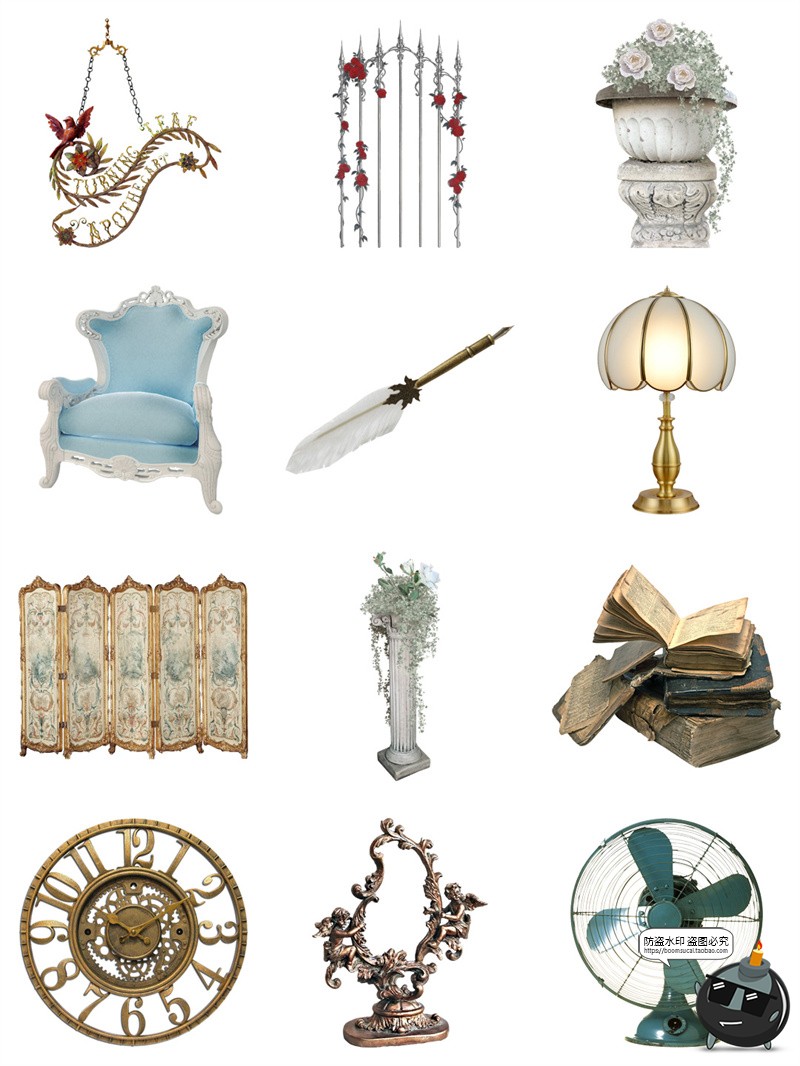 图片[7]-欧式法式古典家具摆件桌椅海报装饰元素手帐拼贴PNG免抠素材图片-设计猿