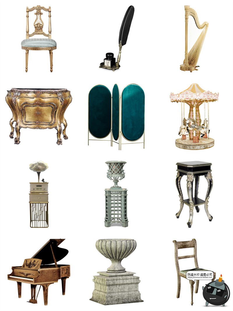 图片[8]-欧式法式古典家具摆件桌椅海报装饰元素手帐拼贴PNG免抠素材图片-设计猿