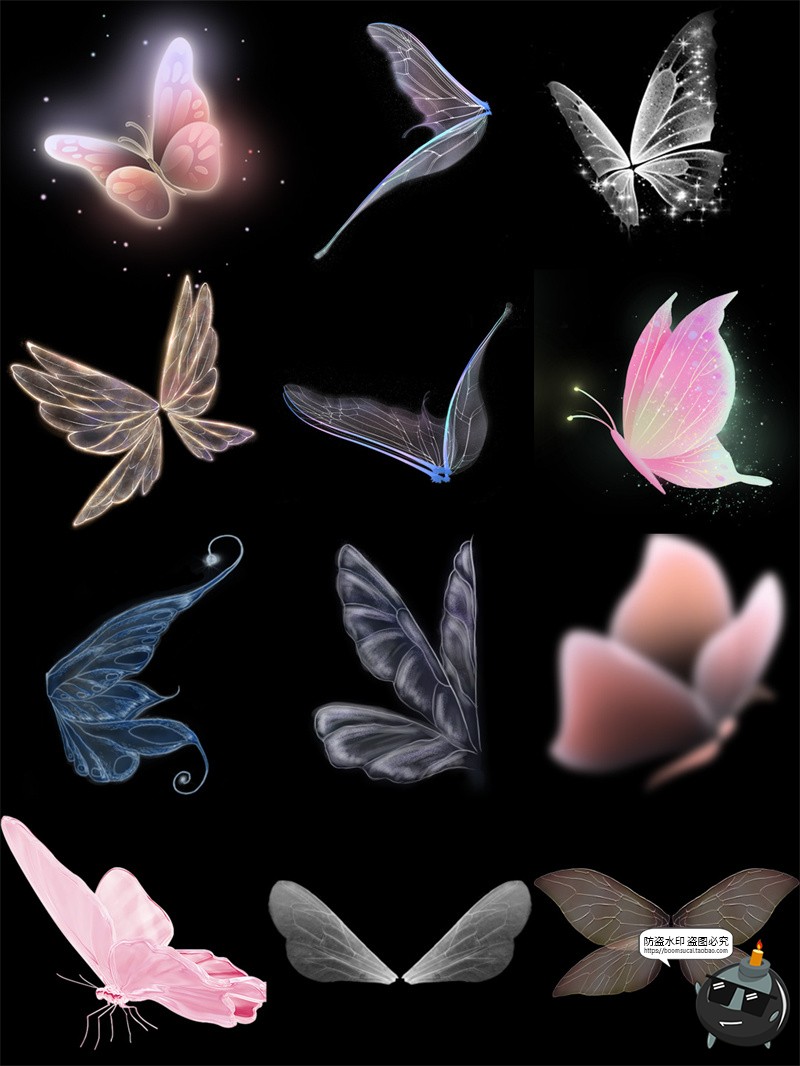 图片[2]-唯美梦幻蝴蝶透明翅膀白色发光海报后期合成修图PNG免抠美工素材-设计猿