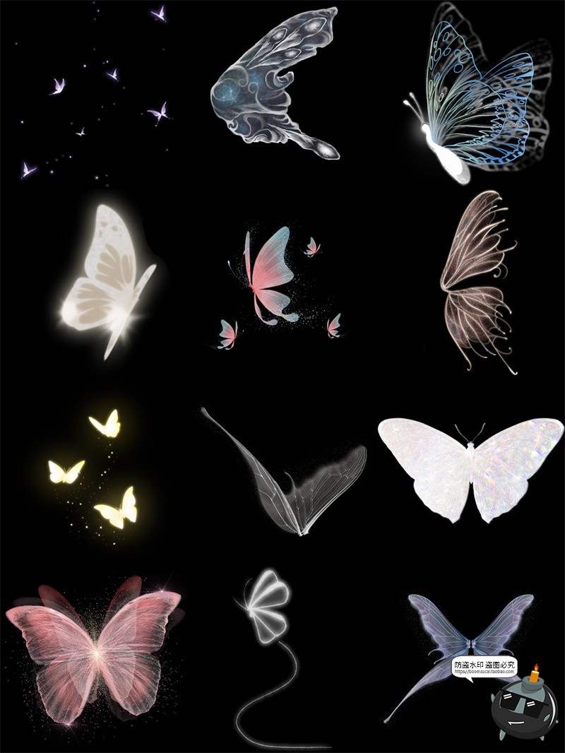 图片[3]-唯美梦幻蝴蝶透明翅膀白色发光海报后期合成修图PNG免抠美工素材-设计猿