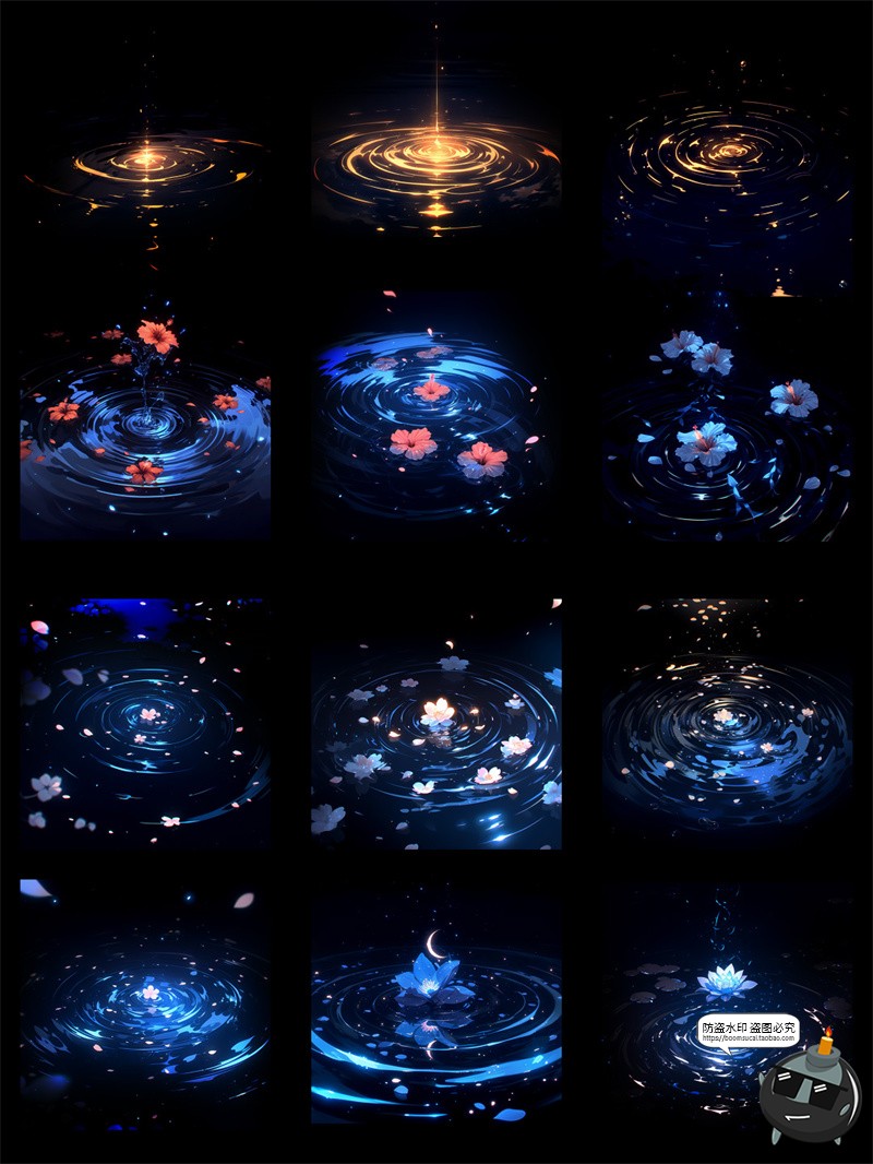 图片[1]-梦幻唯美水面波纹涟漪高清光效花瓣水滴特效美工后期PNG免抠素材-设计猿