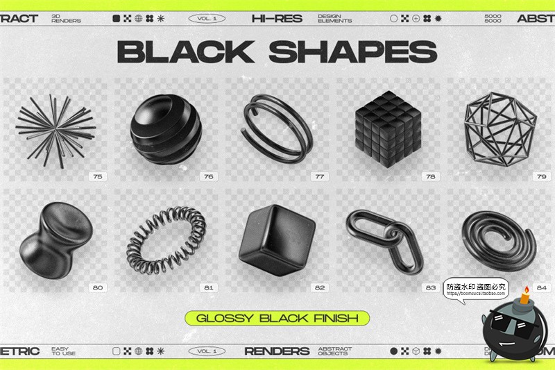 图片[6]-黑色抽象艺术未来科幻3D哑光金属几何主视觉图形PNG免抠图片素材-设计猿