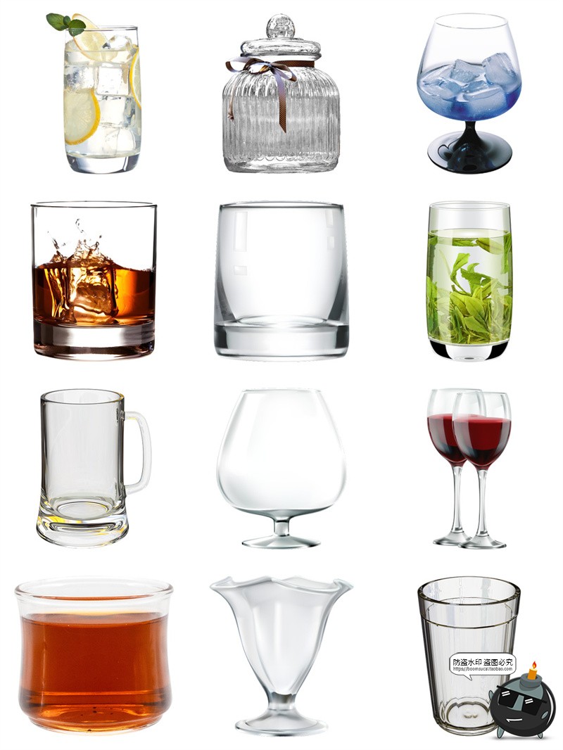 图片[1]-透明玻璃杯啤酒酒具红酒茶杯高脚杯水杯子洋酒PNG免扣素材图片-设计猿