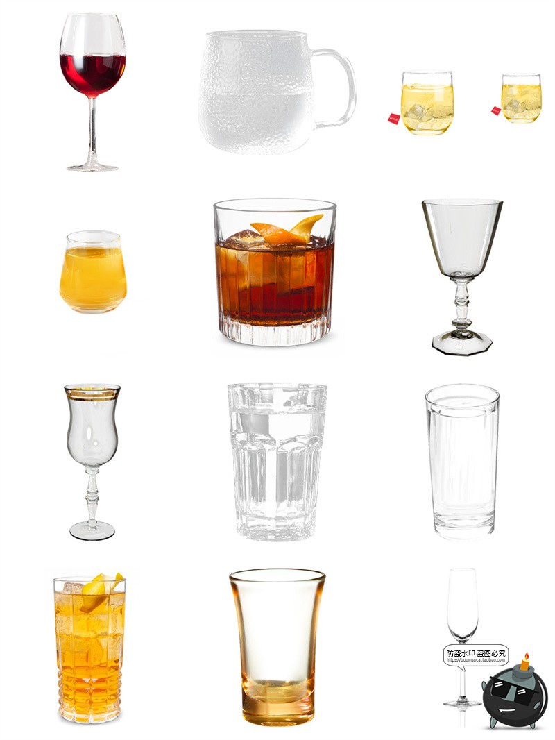 图片[2]-透明玻璃杯啤酒酒具红酒茶杯高脚杯水杯子洋酒PNG免扣素材图片-设计猿