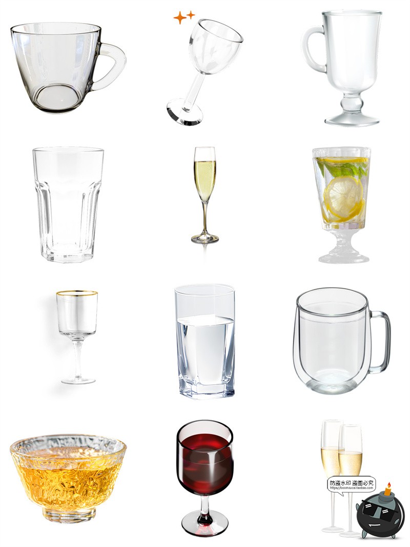 图片[3]-透明玻璃杯啤酒酒具红酒茶杯高脚杯水杯子洋酒PNG免扣素材图片-设计猿