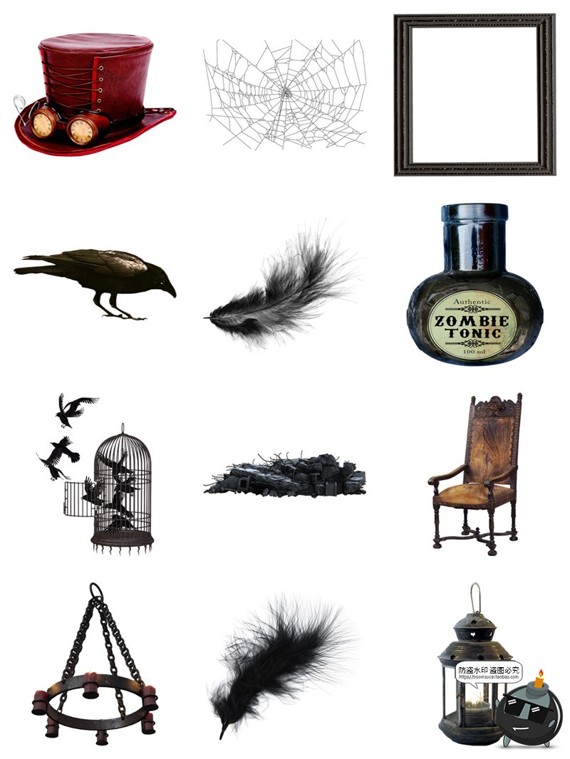 图片[5]-暗黑哥特风万圣节骷髅蝙蝠蜘蛛猫咪鬼屋恐怖手账元素PNG免扣素材-设计猿