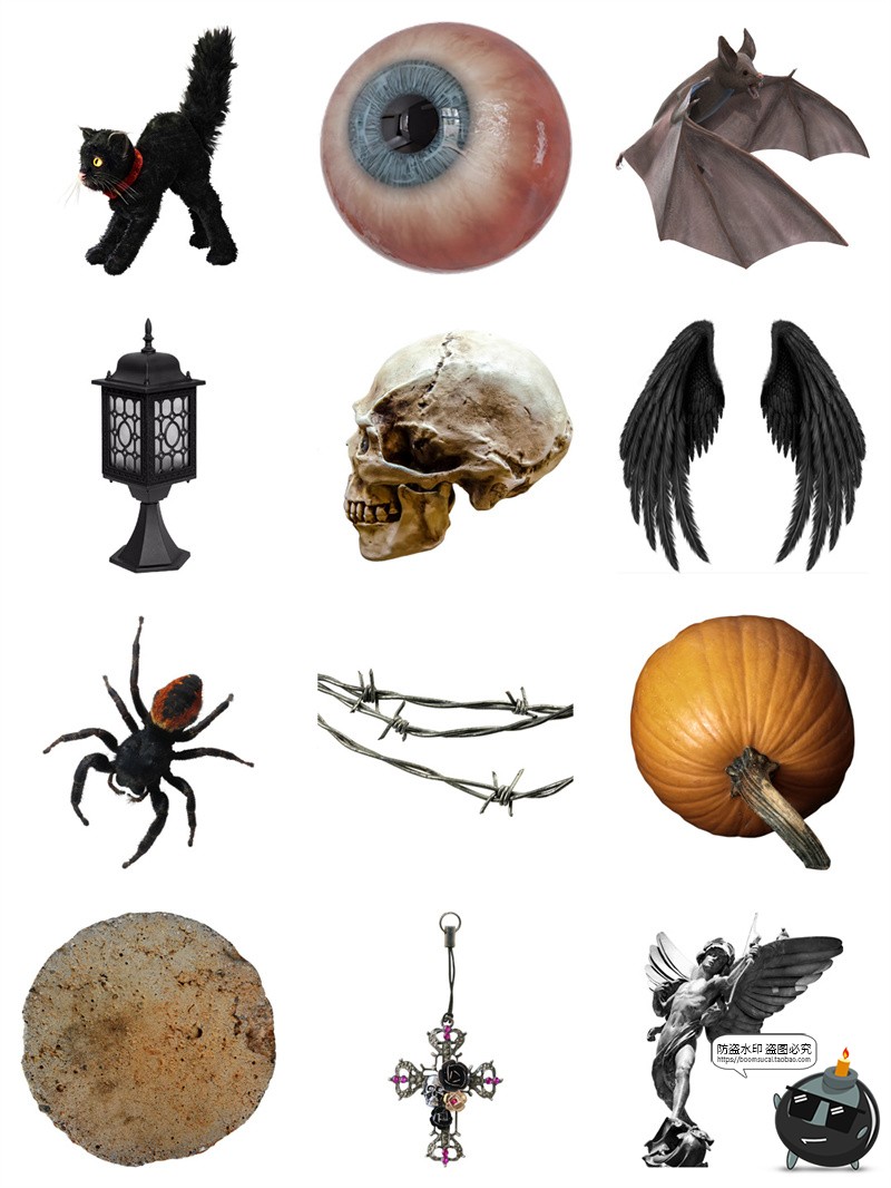 图片[7]-暗黑哥特风万圣节骷髅蝙蝠蜘蛛猫咪鬼屋恐怖手账元素PNG免扣素材-设计猿