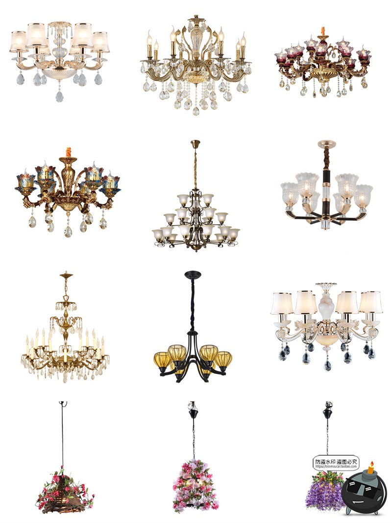 图片[1]-欧式复古水晶吊灯灯饰婚礼婚庆免抠装饰道具后期合成PNG免抠素材-设计猿