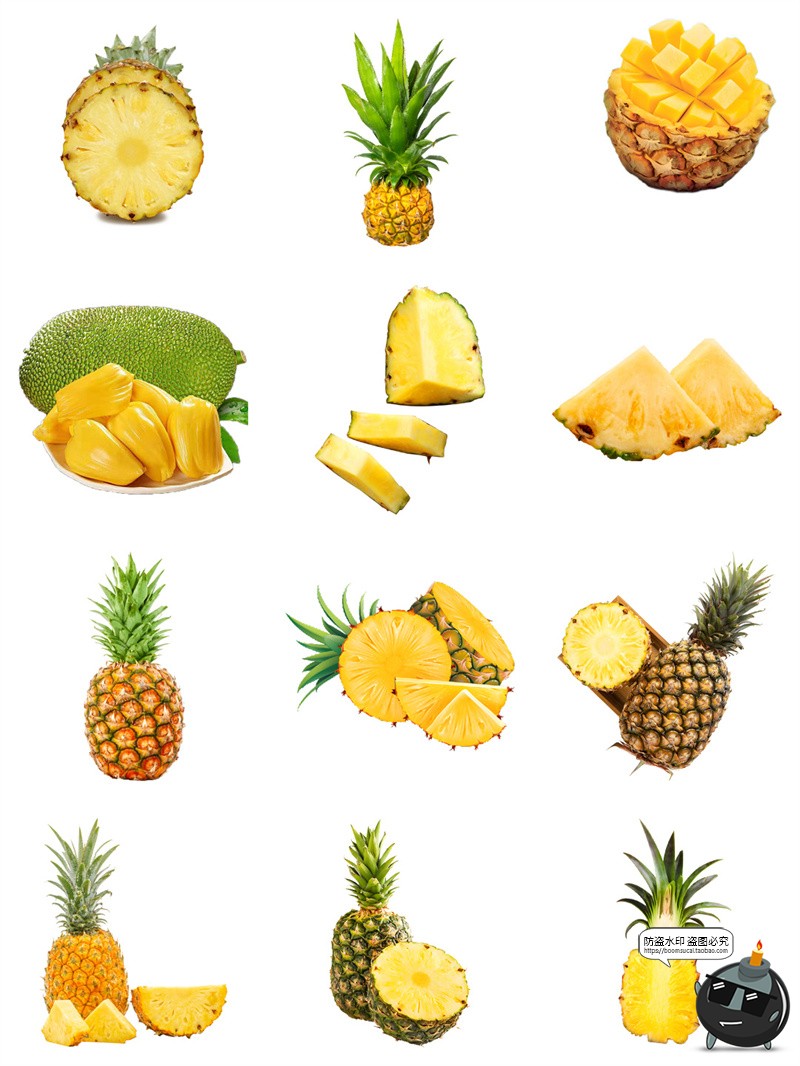 图片[1]-菠萝凤梨菠萝蜜新鲜切片果汁海报商品装饰手帐贴纸PNG免扣素材图-设计猿