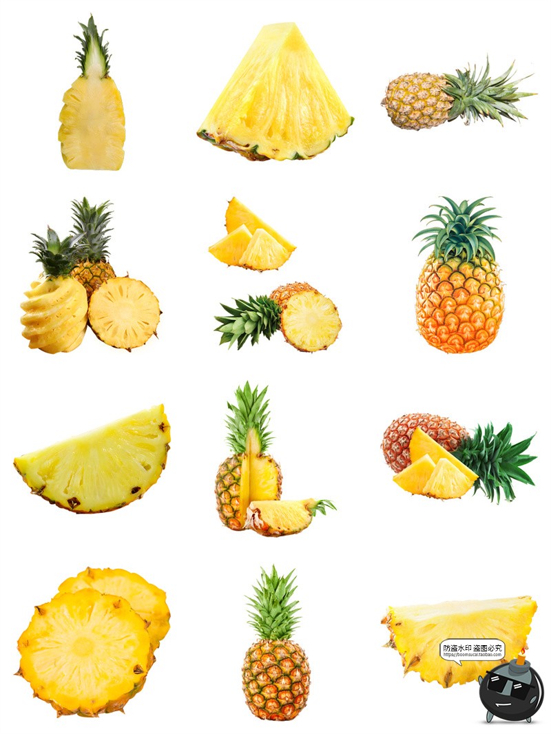 图片[3]-菠萝凤梨菠萝蜜新鲜切片果汁海报商品装饰手帐贴纸PNG免扣素材图-设计猿