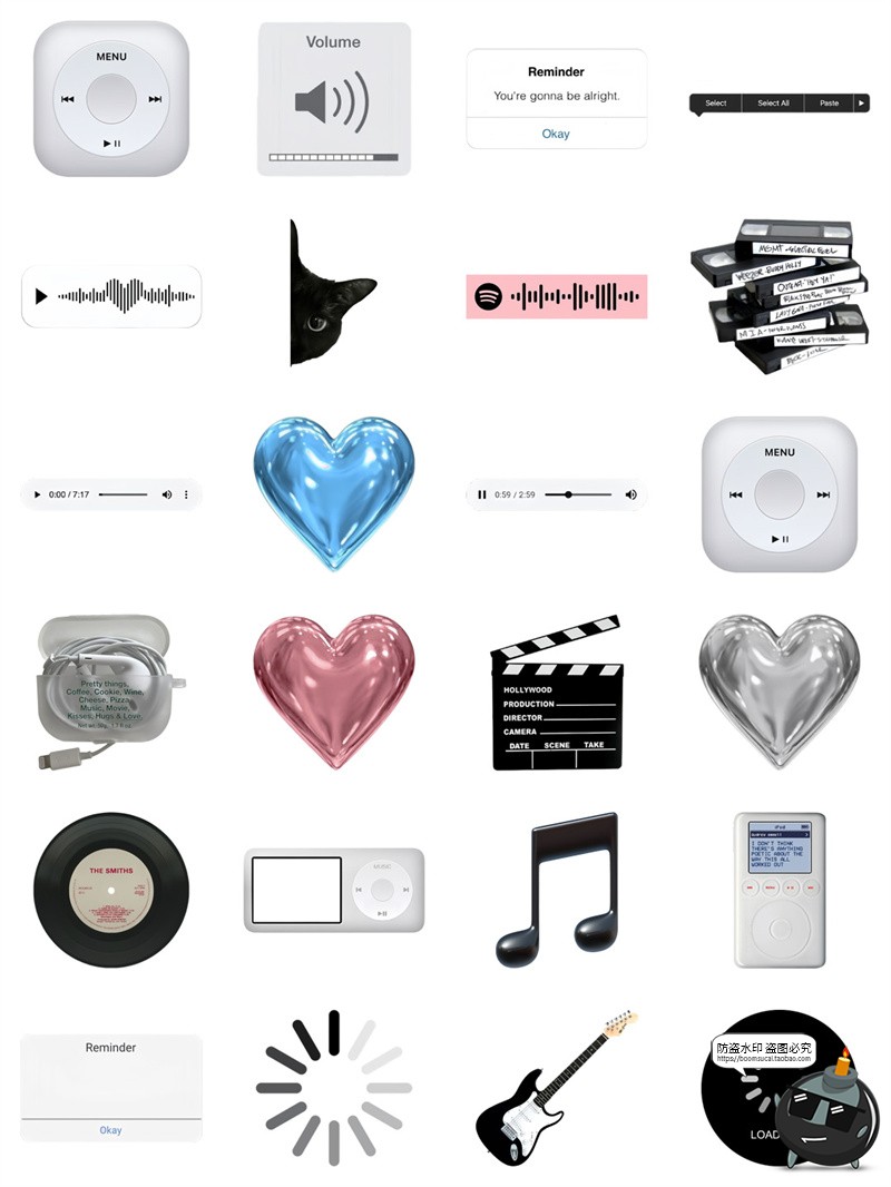 图片[2]-韩系冷色黑白音乐元素耳机CD唱片专辑元素PNG免抠图美工手账素材-设计猿