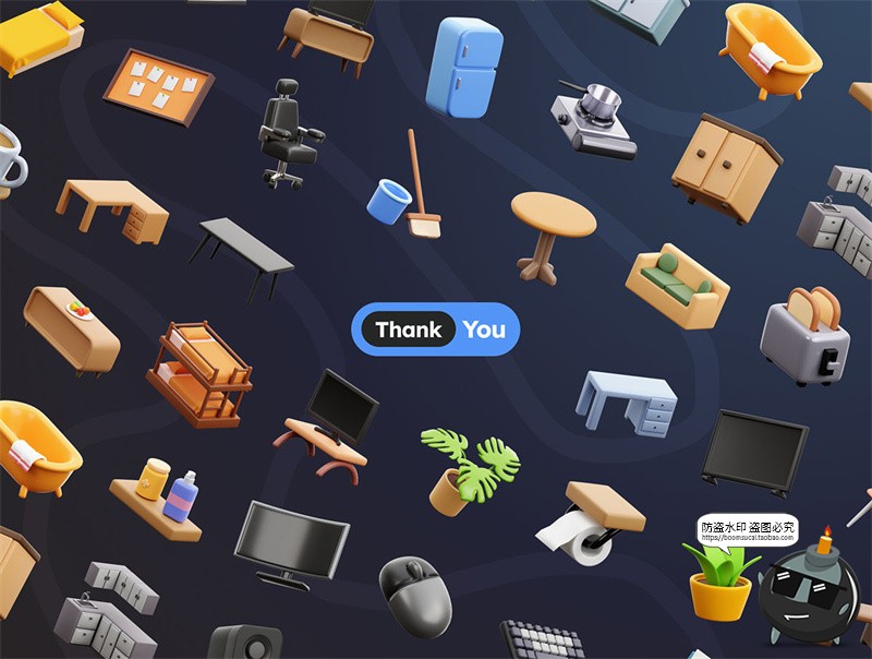 图片[3]-Q版3D卡通创意家居家具家用电器3D插图UI界面obj图标PNG免扣素材-设计猿