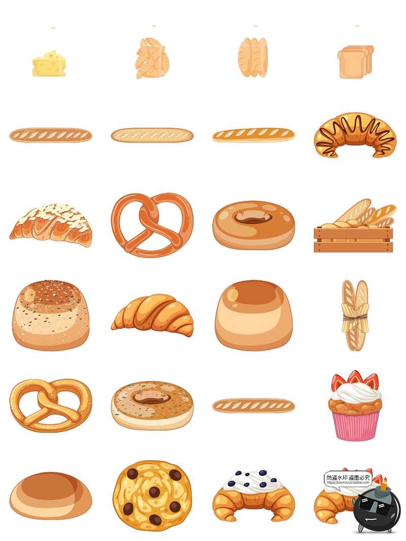 图片[1]-手绘卡通面包吐司甜点法棍烘焙手账插画元素AI矢量PNG免扣素材图-设计猿