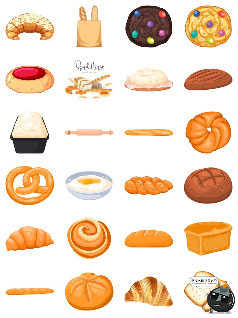 图片[2]-手绘卡通面包吐司甜点法棍烘焙手账插画元素AI矢量PNG免扣素材图-设计猿