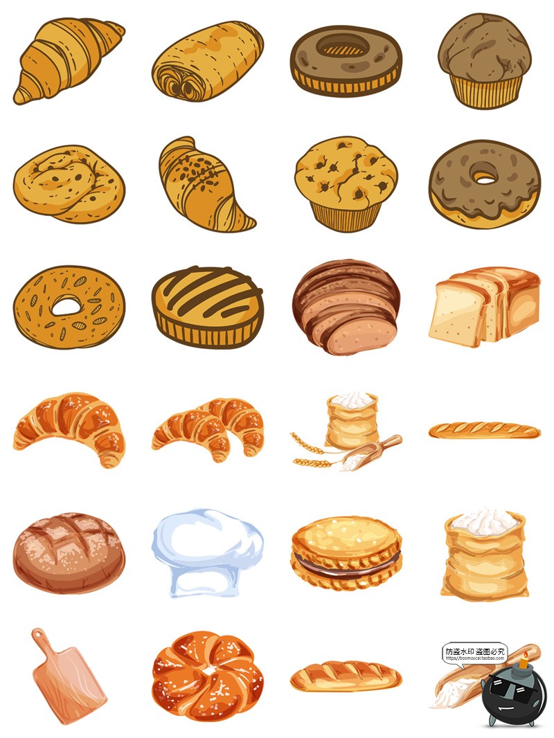 图片[3]-手绘卡通面包吐司甜点法棍烘焙手账插画元素AI矢量PNG免扣素材图-设计猿