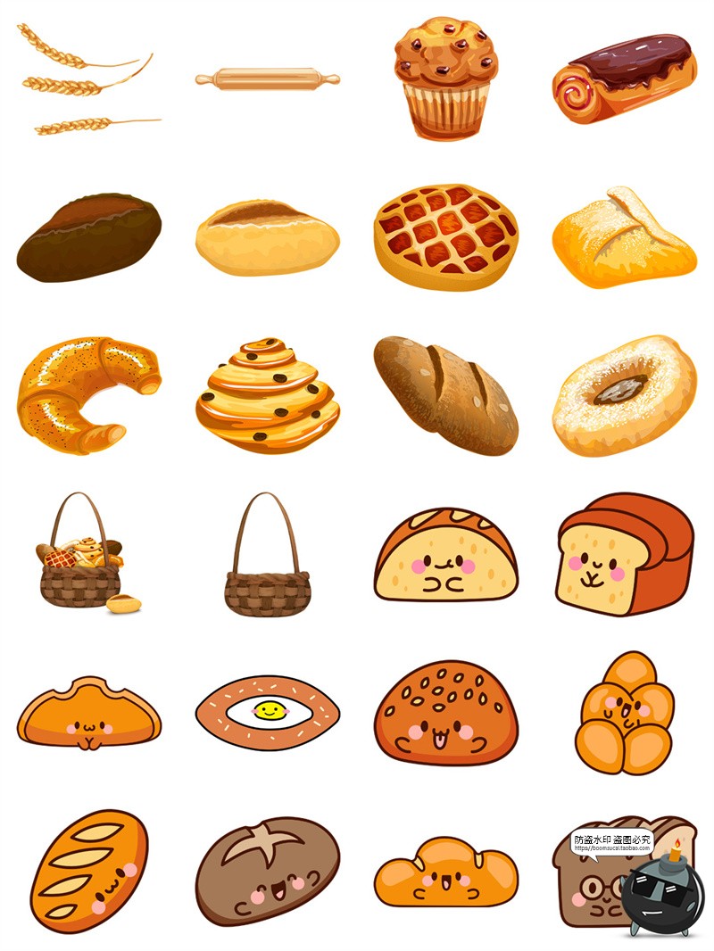 图片[5]-手绘卡通面包吐司甜点法棍烘焙手账插画元素AI矢量PNG免扣素材图-设计猿