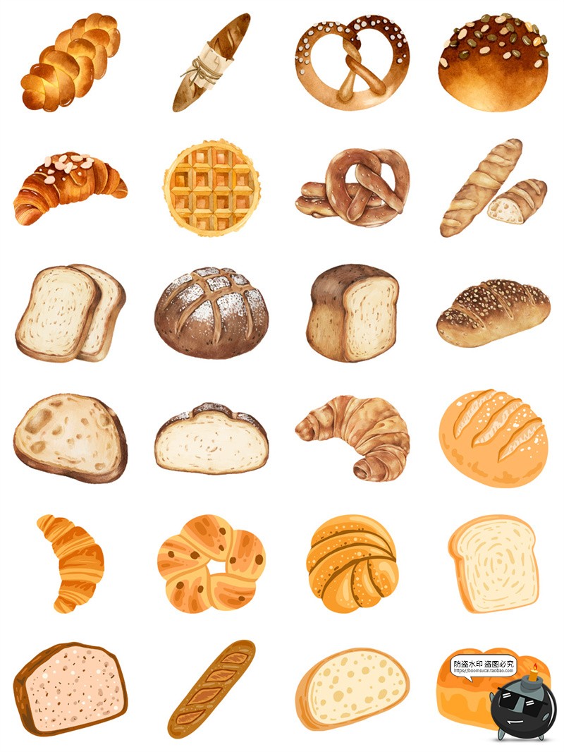 图片[8]-手绘卡通面包吐司甜点法棍烘焙手账插画元素AI矢量PNG免扣素材图-设计猿