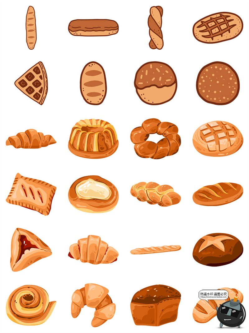 图片[9]-手绘卡通面包吐司甜点法棍烘焙手账插画元素AI矢量PNG免扣素材图-设计猿