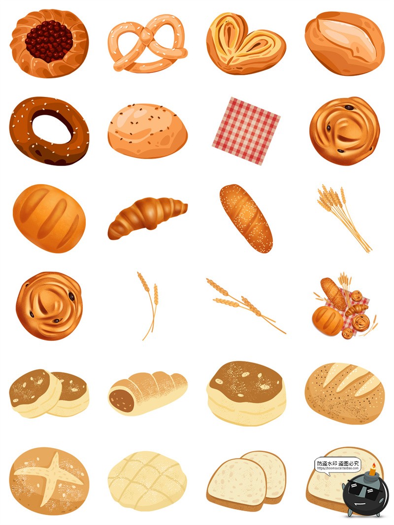 图片[11]-手绘卡通面包吐司甜点法棍烘焙手账插画元素AI矢量PNG免扣素材图-设计猿