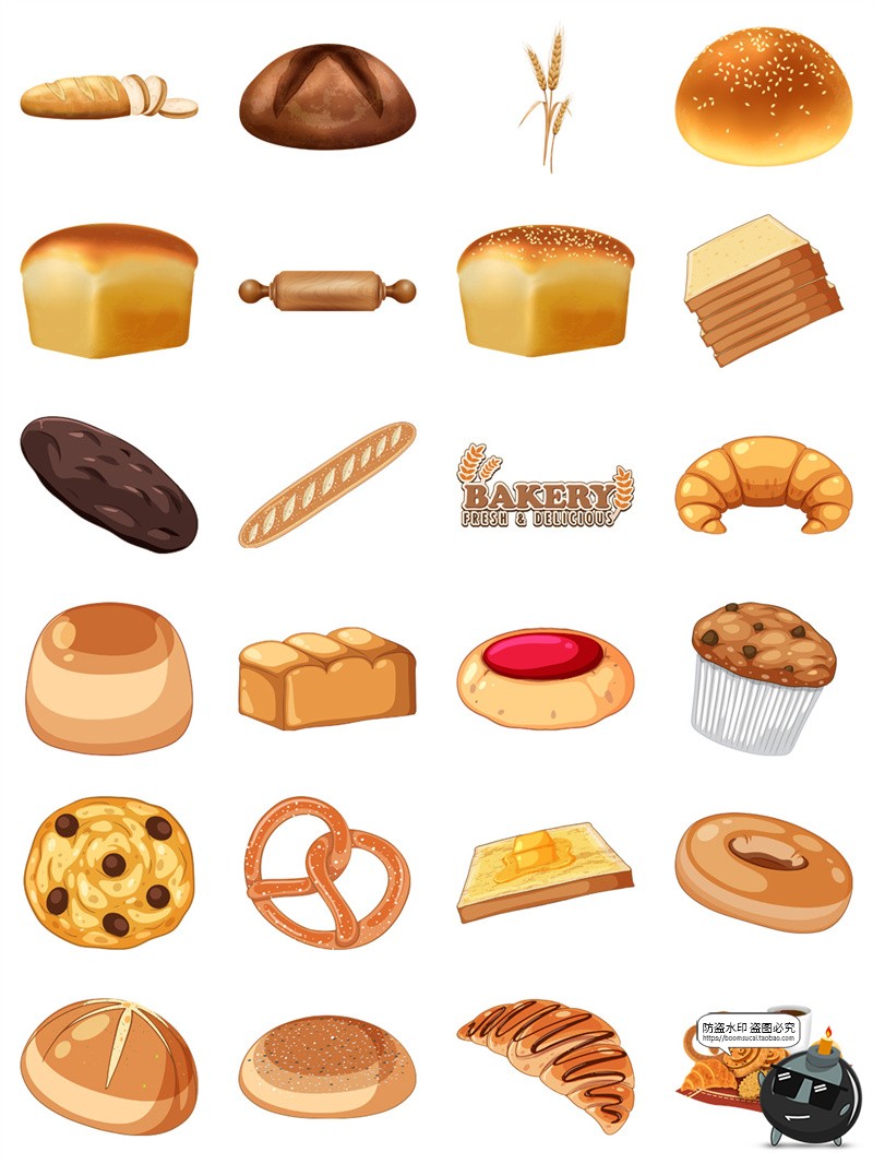 图片[12]-手绘卡通面包吐司甜点法棍烘焙手账插画元素AI矢量PNG免扣素材图-设计猿