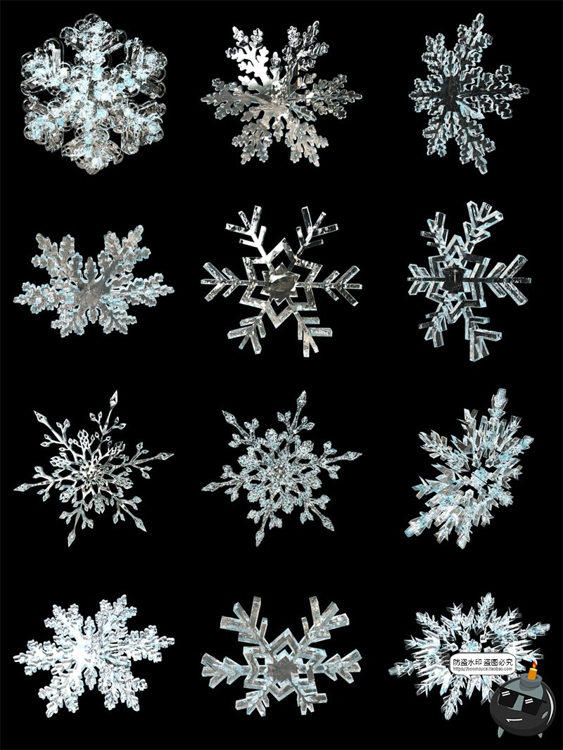 图片[2]-高清3D立体结冰雪花冰晶细节图冬天圣诞节装饰后期PNG免抠图素材-设计猿