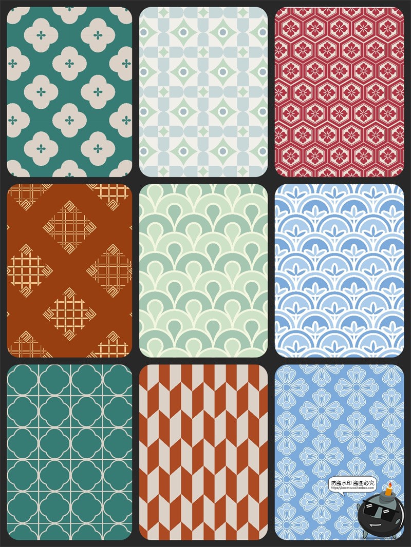 图片[2]-港式轻复古几何连续无缝平铺贴图案底纹背景图片AI矢量JPG素材图-设计猿