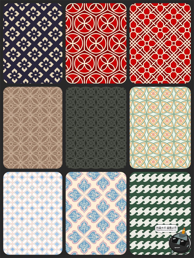 图片[4]-港式轻复古几何连续无缝平铺贴图案底纹背景图片AI矢量JPG素材图-设计猿