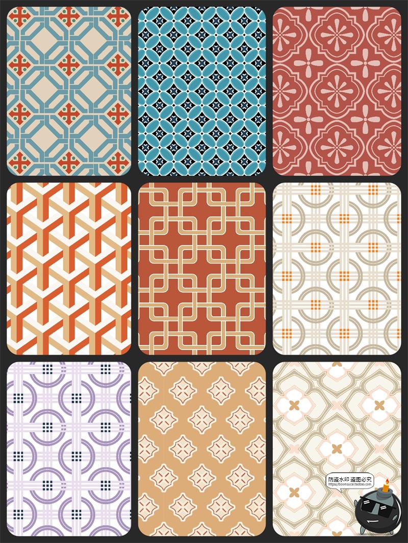 图片[7]-港式轻复古几何连续无缝平铺贴图案底纹背景图片AI矢量JPG素材图-设计猿