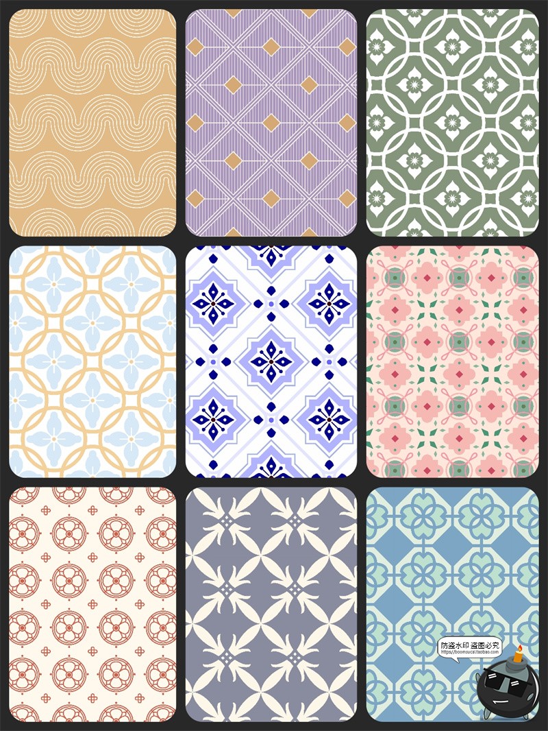 图片[9]-港式轻复古几何连续无缝平铺贴图案底纹背景图片AI矢量JPG素材图-设计猿