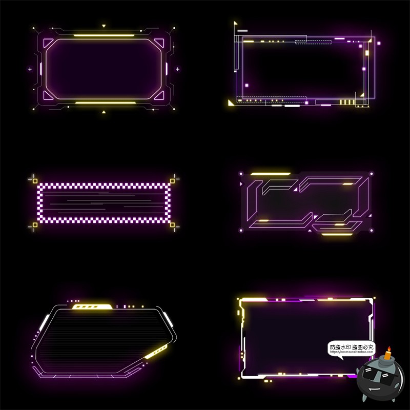 图片[2]-赛博朋克风未来科技感霓虹游戏框架边框提示框说明框PSD模板素材-设计猿
