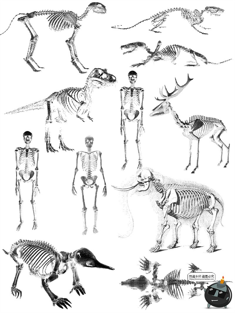 图片[3]-暗黑风像素动物骨骼骨架复古化石特效装饰手账贴纸PNG免抠素材图-设计猿