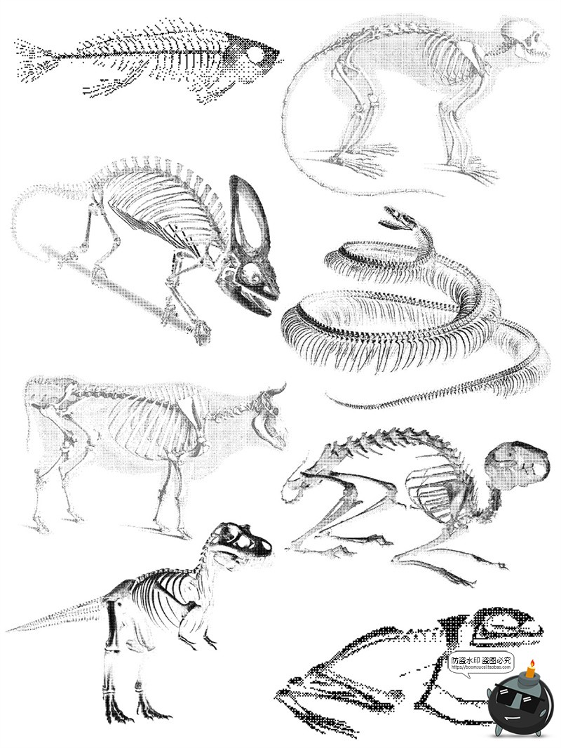 图片[5]-暗黑风像素动物骨骼骨架复古化石特效装饰手账贴纸PNG免抠素材图-设计猿