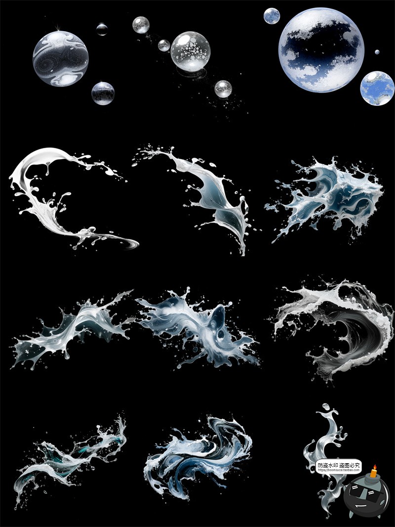 图片[1]-高清水波浪花飞溅水魔法水花美工海报装饰元素手账PNG免抠素材图-设计猿