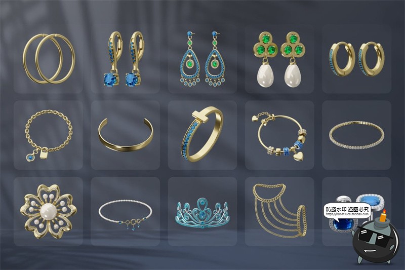 图片[2]-珠宝首饰戒指耳环项链耳钉手镯手链胸针头饰3D icon图标PNG素材-设计猿