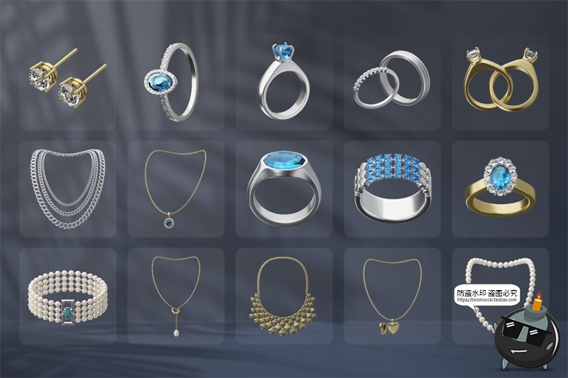 图片[3]-珠宝首饰戒指耳环项链耳钉手镯手链胸针头饰3D icon图标PNG素材-设计猿