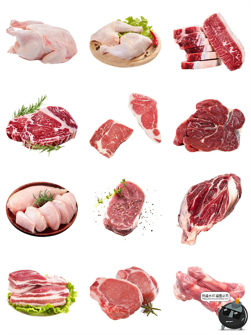 图片[6]-新鲜生肉猪肉鸡肉五花肉豚腿肉食物食品超市海报元素PNG免扣素材-设计猿