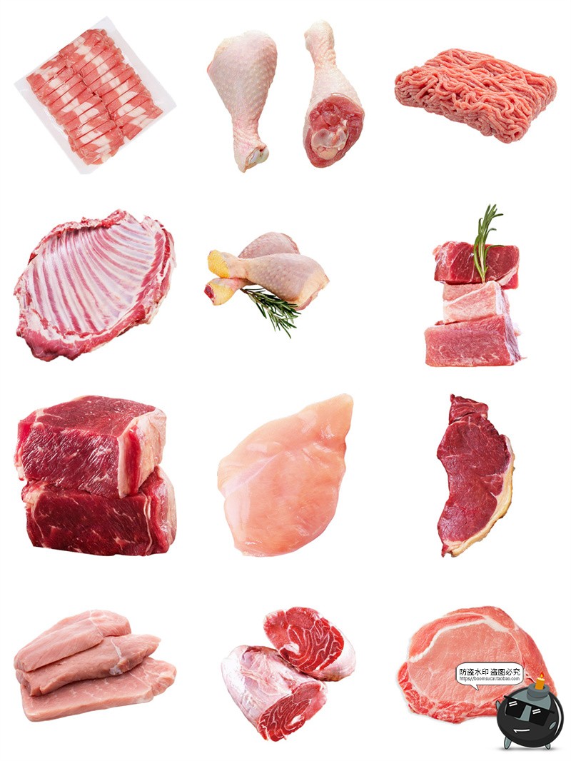 图片[8]-新鲜生肉猪肉鸡肉五花肉豚腿肉食物食品超市海报元素PNG免扣素材-设计猿
