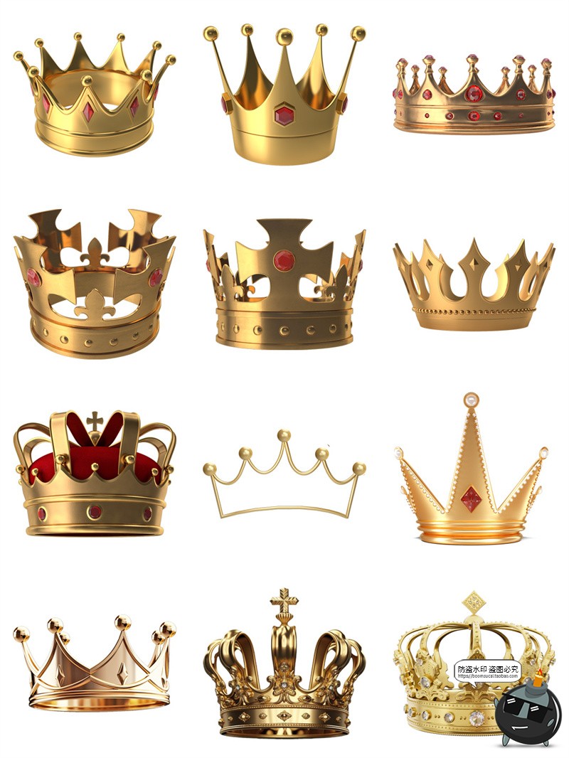 图片[1]-金色钻石宝石皇冠王冠海报装饰活动促销头冠手账元素PNG免抠素材-设计猿