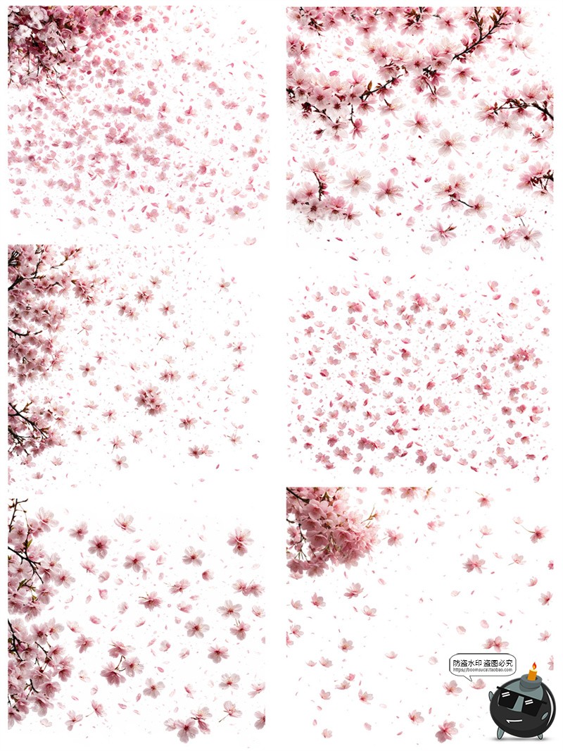 图片[1]-樱花飘落花瓣樱花树梅花树场景后期合成修图美工PNG免抠装饰素材-设计猿