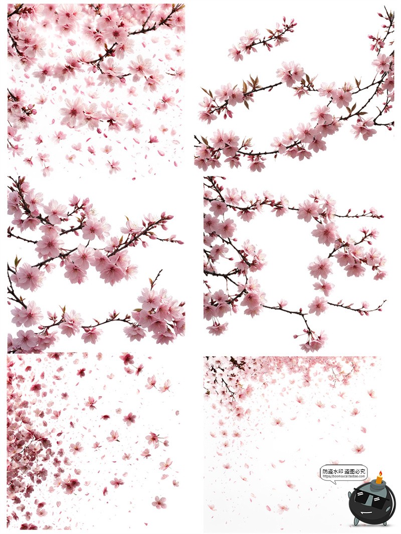 图片[2]-樱花飘落花瓣樱花树梅花树场景后期合成修图美工PNG免抠装饰素材-设计猿