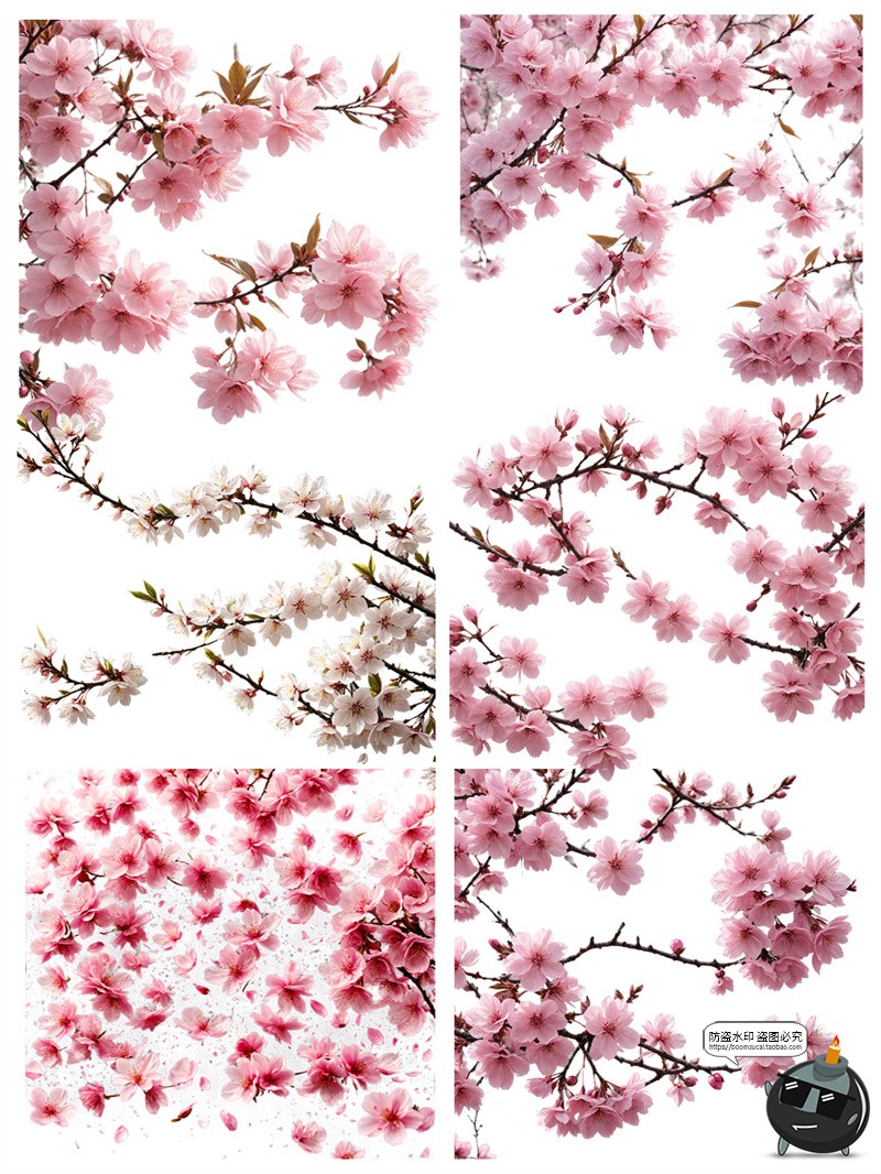 图片[3]-樱花飘落花瓣樱花树梅花树场景后期合成修图美工PNG免抠装饰素材-设计猿