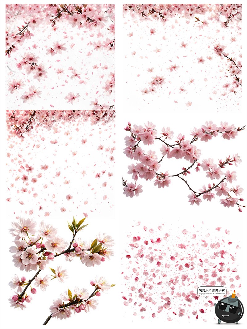 图片[4]-樱花飘落花瓣樱花树梅花树场景后期合成修图美工PNG免抠装饰素材-设计猿